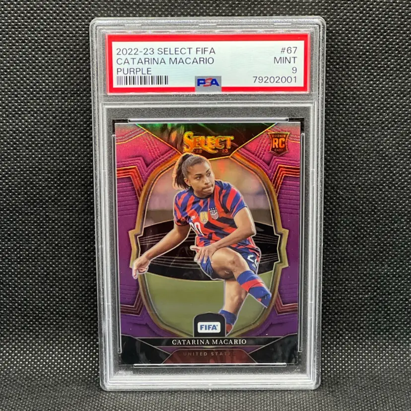 Catarina Macario 2022/23 Panini Select FIFA Purple /75 Terrace PSA 9 Soccer Card