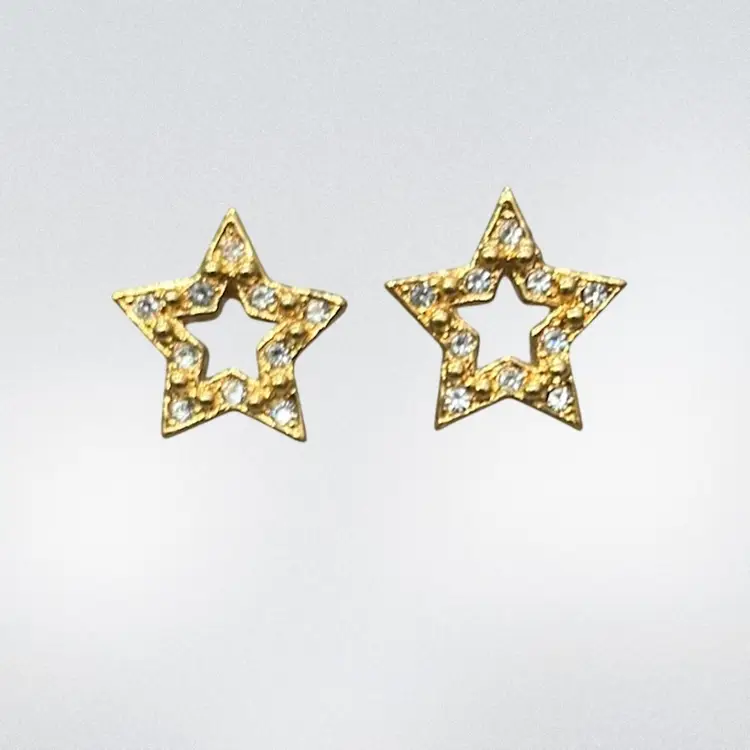 Vintage Avon Gold Tone “Wish Upon A Star” Rhinestone Pierced Earrings