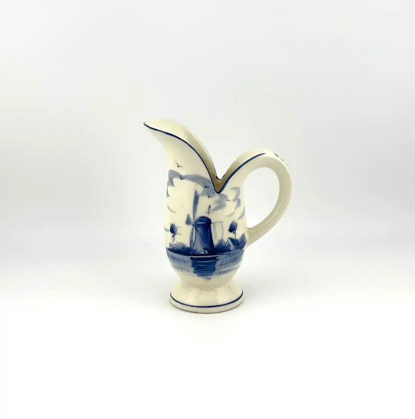 Small Japanese Blue and White Ceramic Pitcher 3”x 1.5”x 3.5”