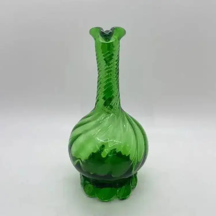 Hand Blown Emerald Green Twisted Glass Small Pitcher Creamer Cruet Footed 6"