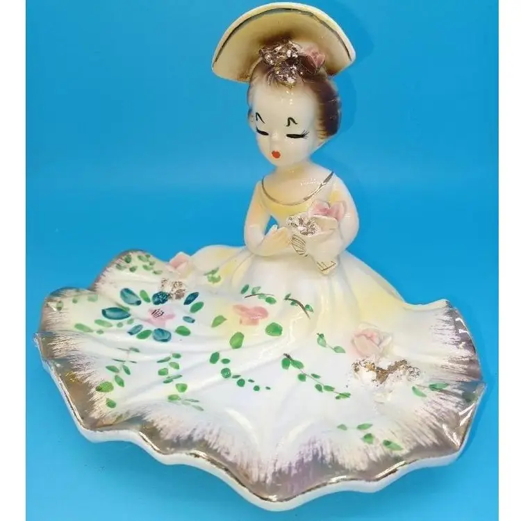 Vintage Arnart Creation Japan Porcelain Figurine Doll Girl Dish Jewelry holder