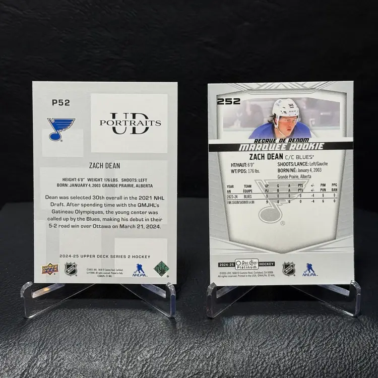 Zach Dean 2024-25 Upper Deck Series 2 Portraits #P52 Rookie +O-Pee-Chee RC Blues