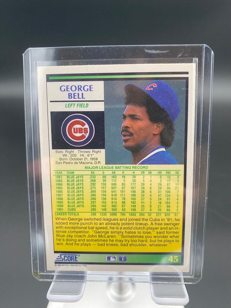 Score 1992 MLB Chicago Cubs George Bell Trading Card #45