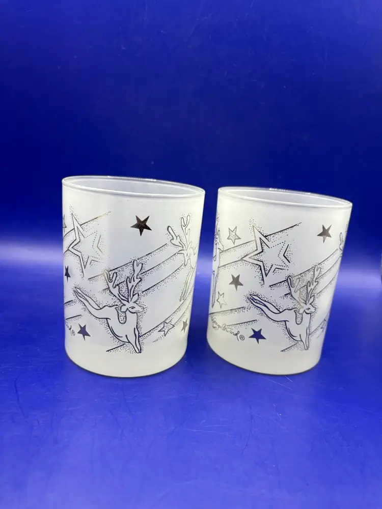 Georges Briard Silver Reindeer Old Fashion Set Of 2 Glasses Signed
