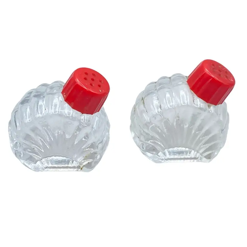 Art Deco Style Shakers Tiny Glass Red Plastic Caps Retro Summer Vintage