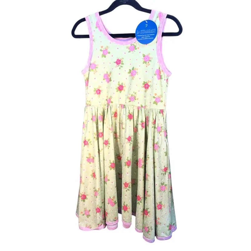 Charlie’s Project Green Floral Sleeveless Twirl Dress Size 7 Pockets