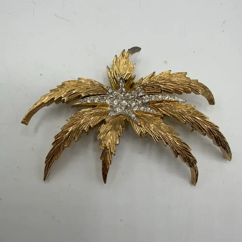Panetta Gold Tone Firework Flower Rhinestone Brooch