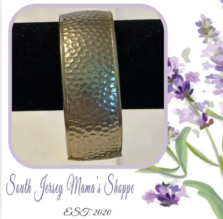 Vintage Gold Tone Hammered Metal Work Look Clamper Bracelet