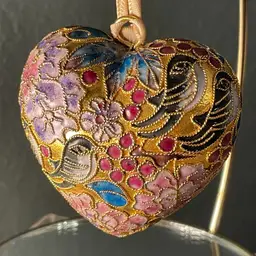 #01 Vintage Cloisonné Heart Ornament Floral & Birds