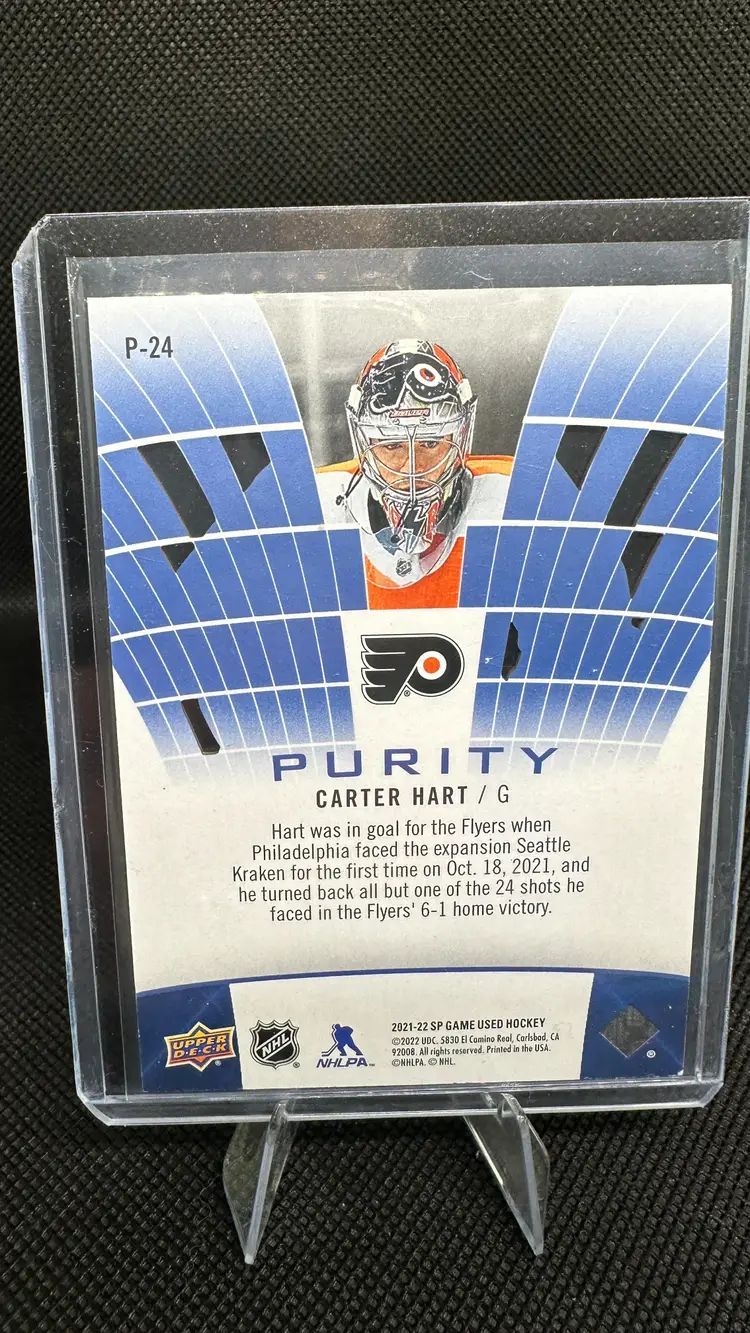 2021-22 Upper Deck SP Game Used Purity Carter Hart Philadelphia Flyers #P-24 Blue 24/35