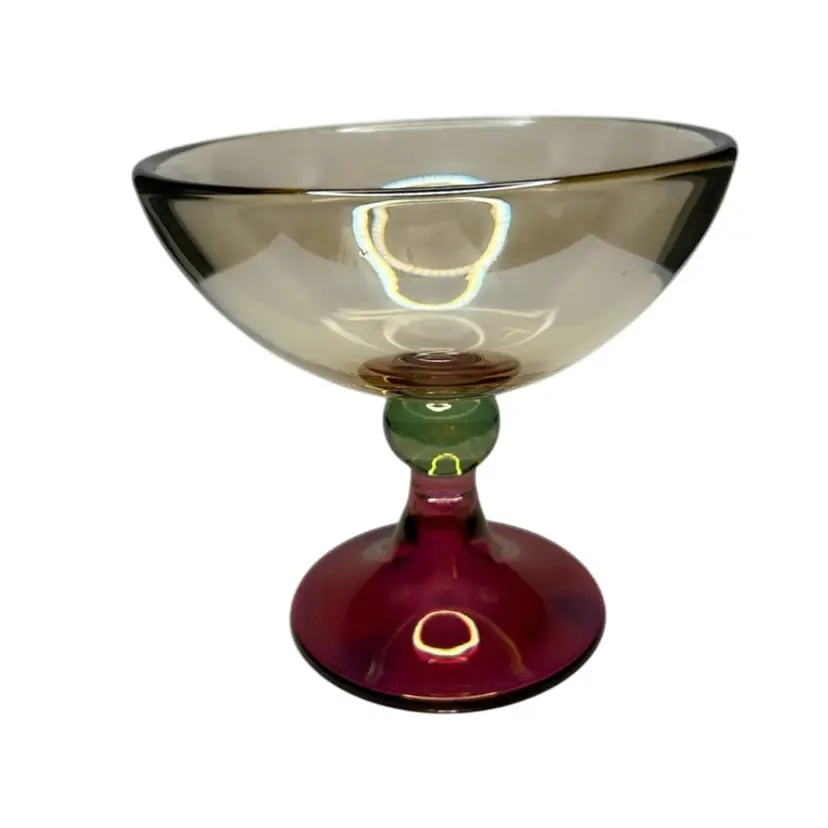 Krosno Polish Tri-Color Pedestal Compote Bowl 6 3/4 “Tall 7 “ Diameter Small Scratches