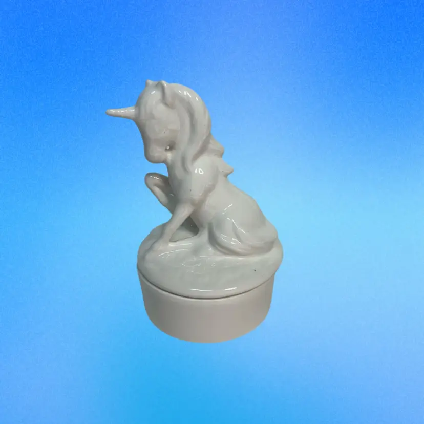 White Ceramic Unicorn Two Piece Trinket Box