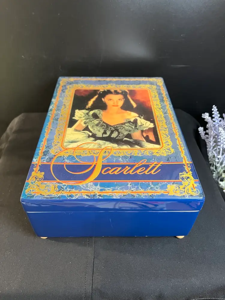"Gone With The Wind" Scarlett-Wooden Lacquered Music Box It is Lined in Red Velvet for Jewelry or Keepsakes