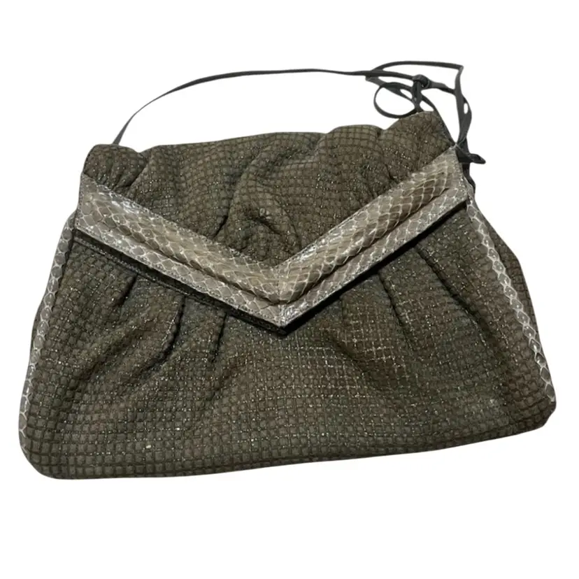 Vintage- “Vasilis For Trotting” Handbag/Purse/ Clutch- Olive Green With Snakeskin Trim- 11” W, 8” Tall