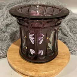 Fenton Hand Painted Toothpick Holder Vintage Glass Votive Purple