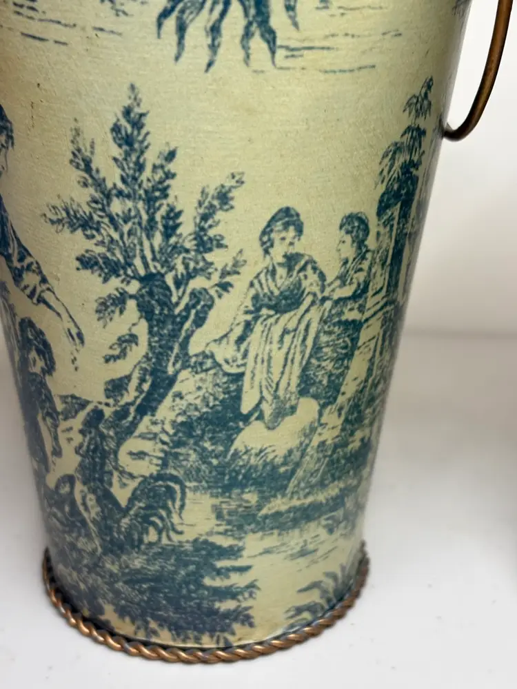 Vintage Pair of Classic Tin Flower Vases 7” Tall x 5” Diameter