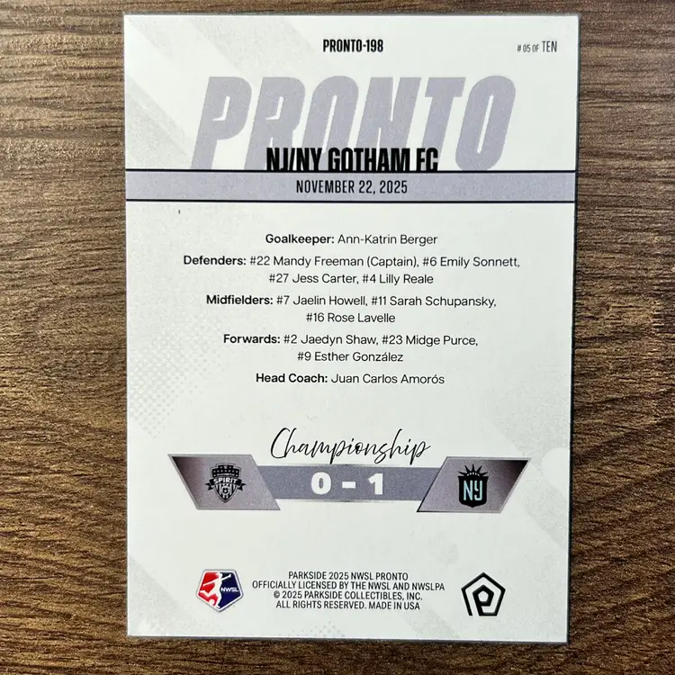 2025 Parkside Pronto #198 Gotham FC Championship Silver /10