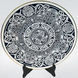 1996 Celtic Art Plate – “The Haven” By Anne Bowyer For Nexus Design-  England, Limited Edition Numbered 390/1000 – 11” Bone China- Navy, White, Gold Rim
