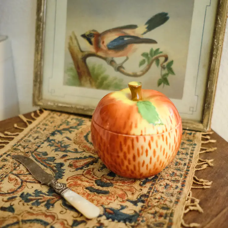 Vintage Czech PV Porcelain Apple Jam Jar -   Storage Tea Sugar Trinkets