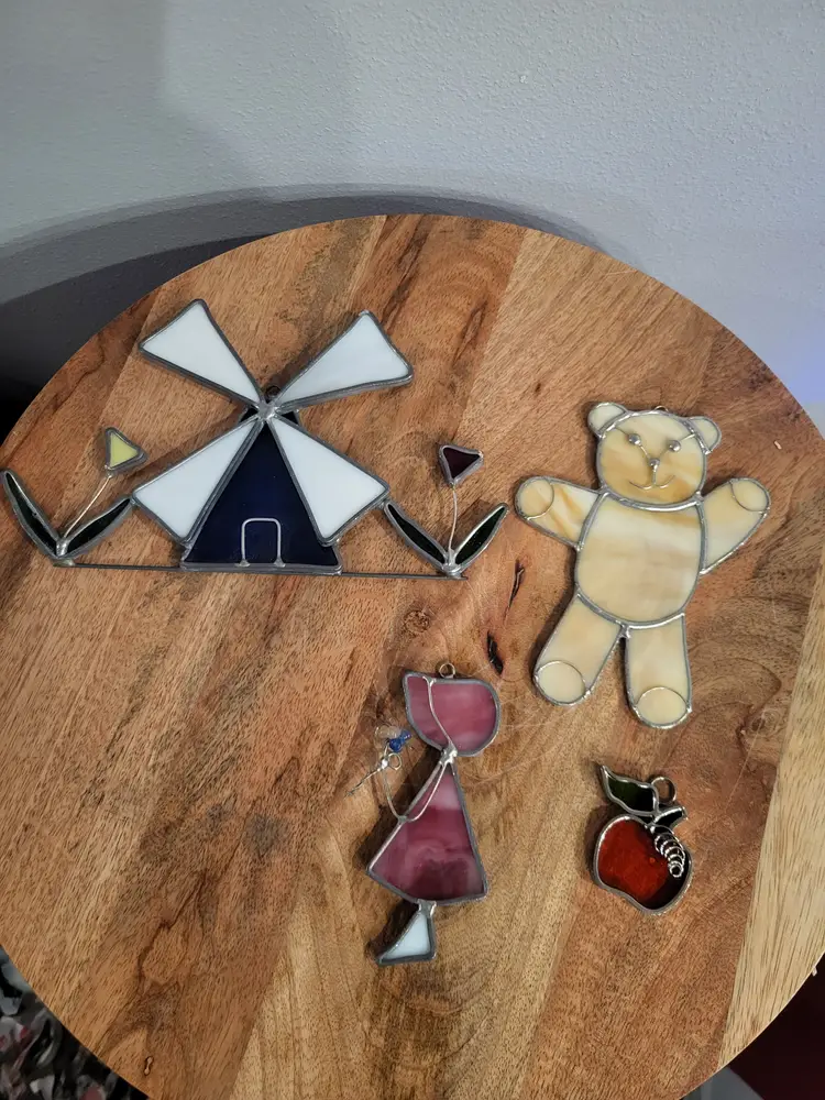 Stained Glass Sun Catcher Windmill Girl Flower Bear Pumpkin x 4