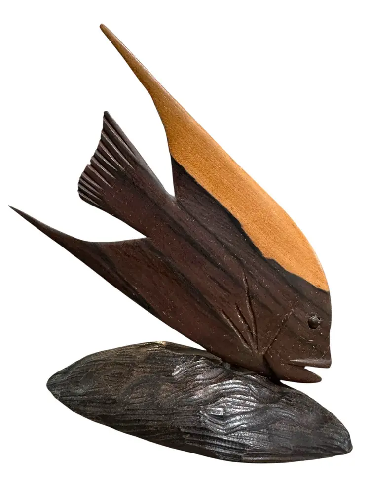 Vintage Belize/Belizian Wood Angel Fish Carving with Stand