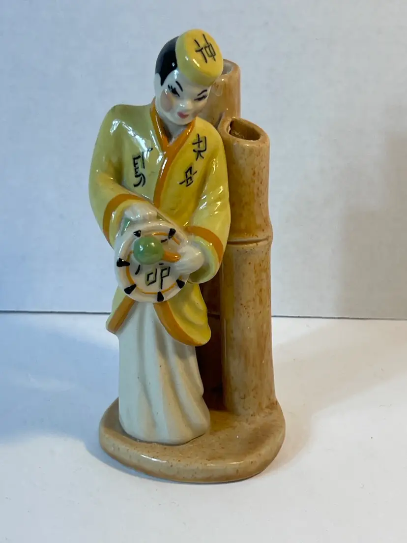 Vintage 1950’s Asian Drum Player Figurine Ceramic Art Studios Madison WI