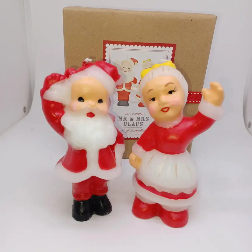 Two’s Company Mr & Mrs Claus Candles set NIB
