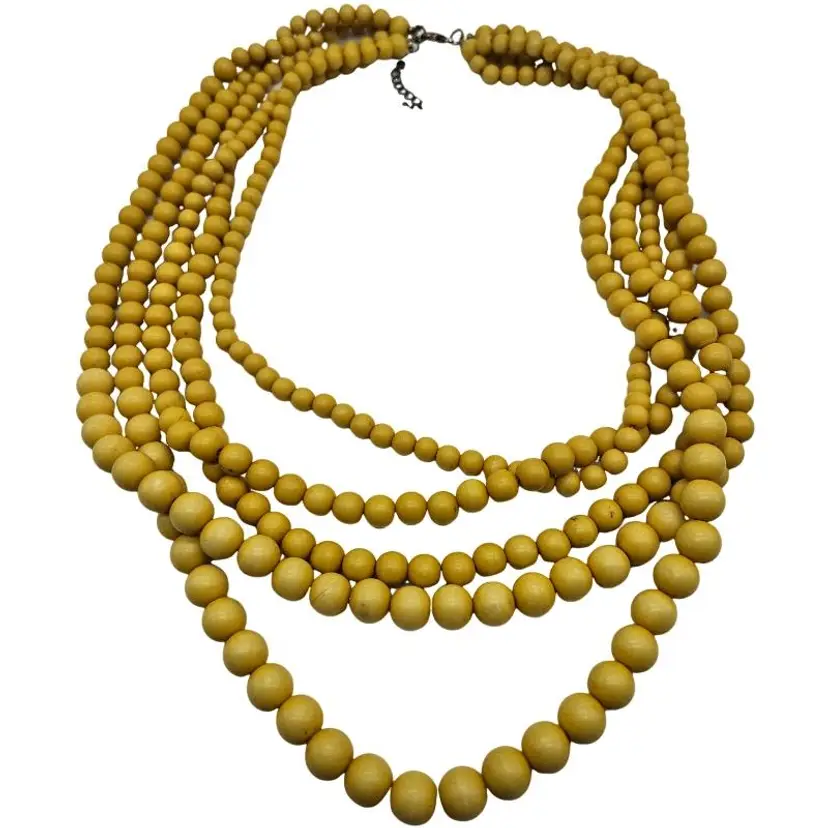 Vintage Yellow 5-Strand Beaded Necklace