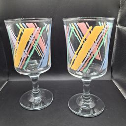 Fiesta Pastel Striped Stemmed and Footed Wine Glasses