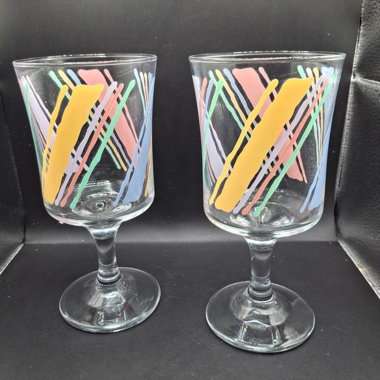 Fiesta Pastel Striped Stemmed and Footed Wine Glasses