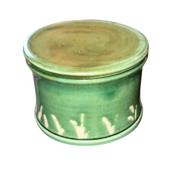 Handmade French Ceramic Butter Bell Green 2 Pieces