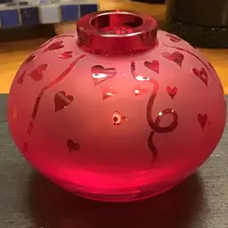 Red Glass Etched Hearts Bud Vase Signed