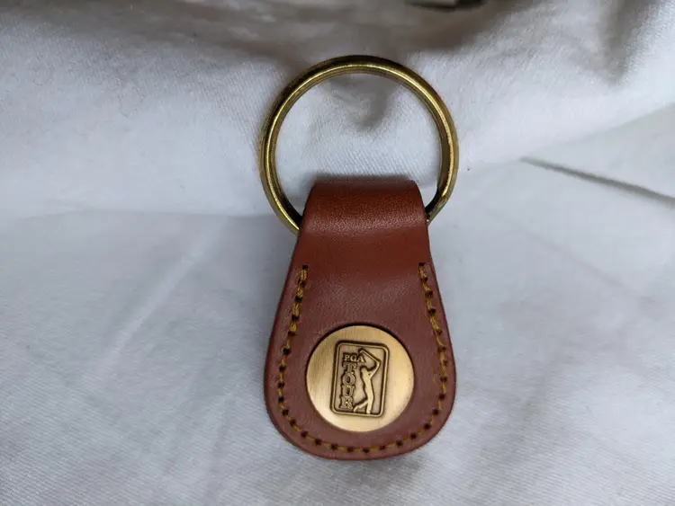 Vintage PGA Golf Tour Goldtone Brown Leather Key Chain