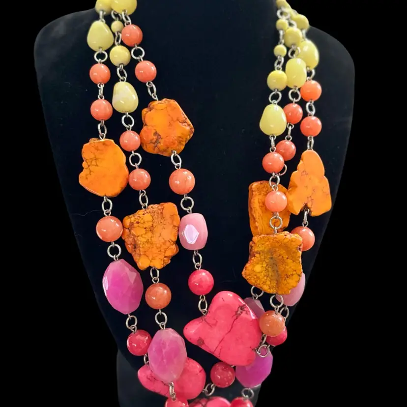Multicoloured Stone And Bead Necklace