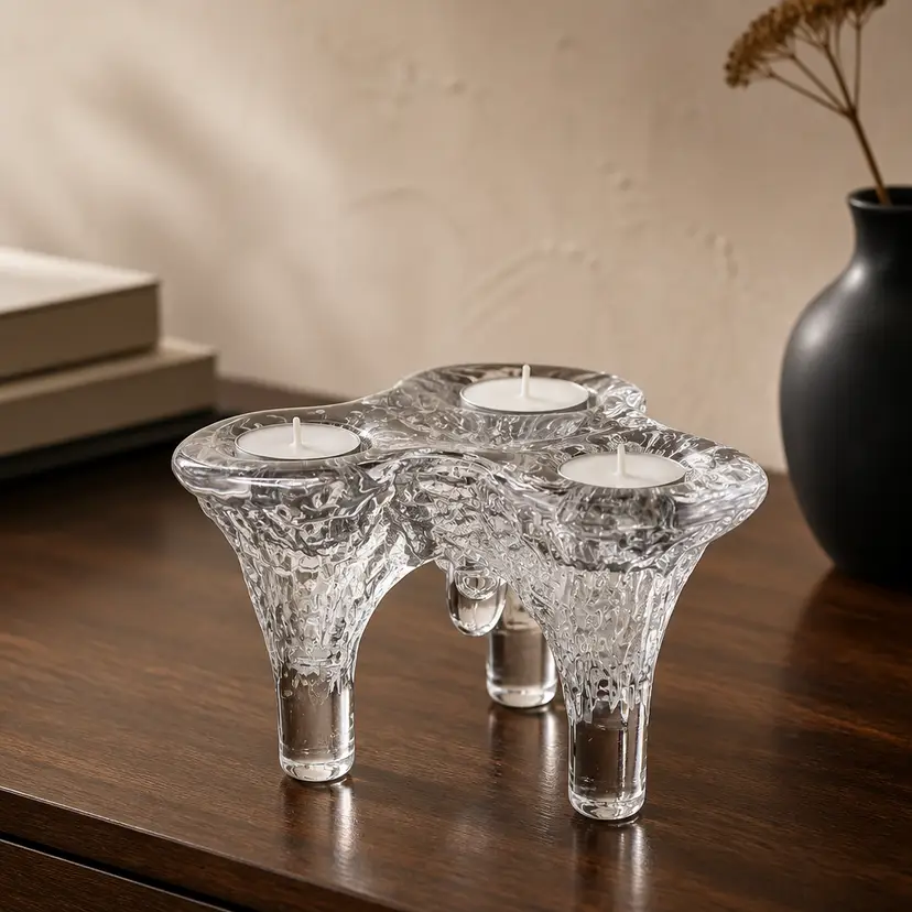 Kosta Boda Icicle Candle Holder Designed by Goran Warff, 3.5" Tall x 5.5" Wide
