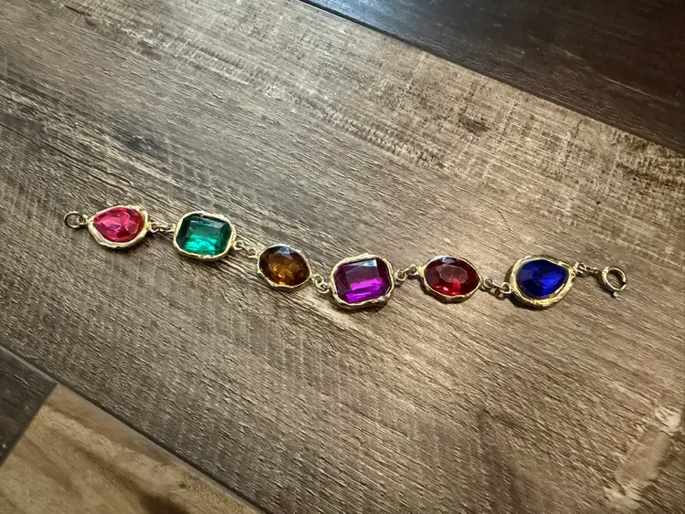 Vintage Multicolored Rhinestone Bracelet 8”