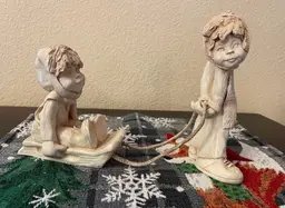 #01 Vintage 1980's Resin Children Figurines Playing In The Snow
