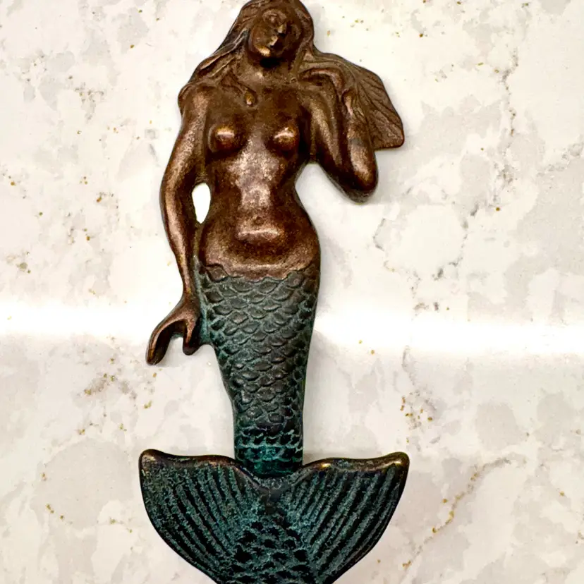 Brass Mermaid Wall Hanging: Tail Hook / Art Deco Beach House Decor