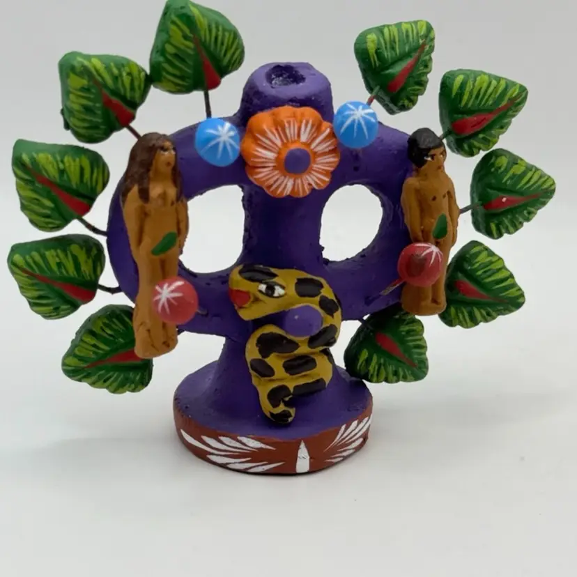 Small Handcrafted Tree of Life (Arbol de la Vida) Clay Pottery Canfdelabrum Mexican Folk Art