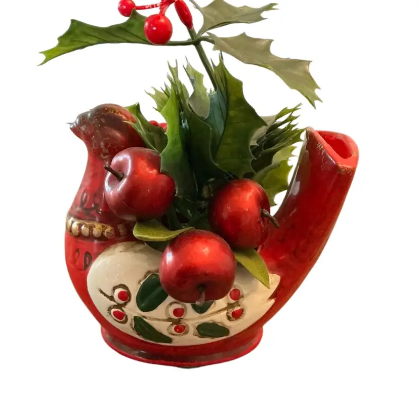 Vintage Rubens Original Christmas Partridge Bird Ceramic Planter