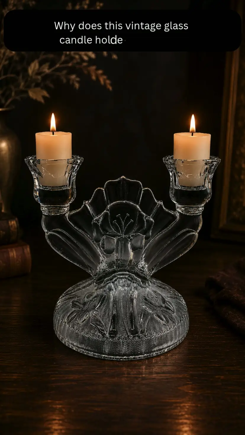 Vintage Jeanette Glass Candle Holder Art Deco Iris Floral Elegant Candlestick