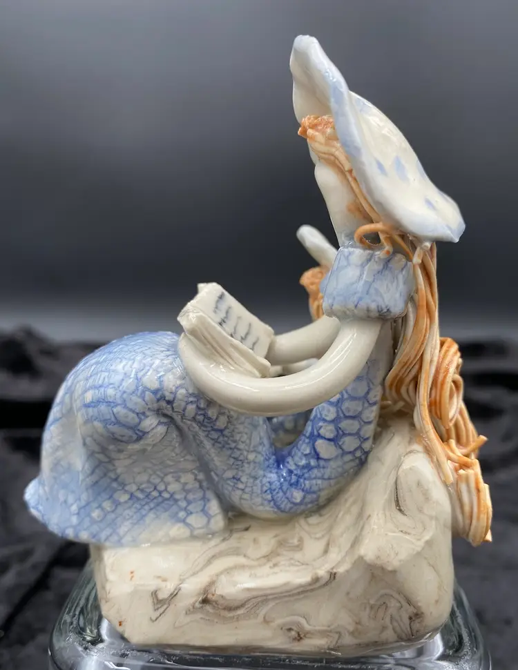 Studio Pottery Figurine, Mother & Daughter Reading on the Beach, Sand, Signed