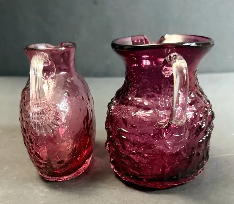 Lot of 2  Vintage 1 Pilgrim Blown Glass Plum Purple Pitchers Creamers