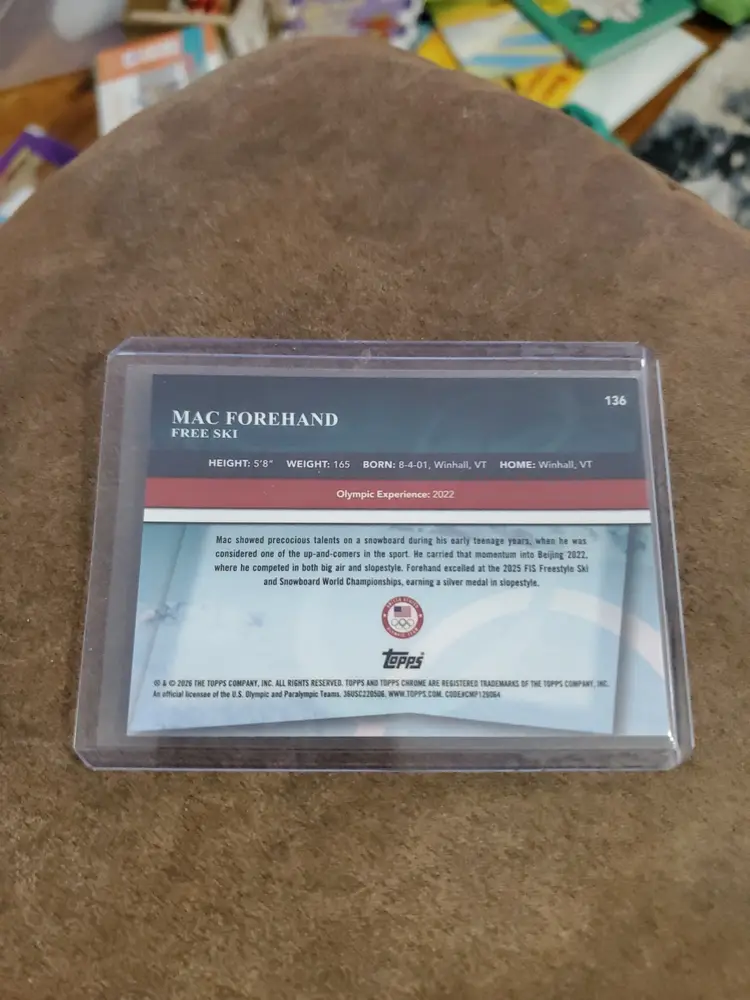 Mac Forehand 2026 Topps Chrome Olympics Aqua Refractor /199