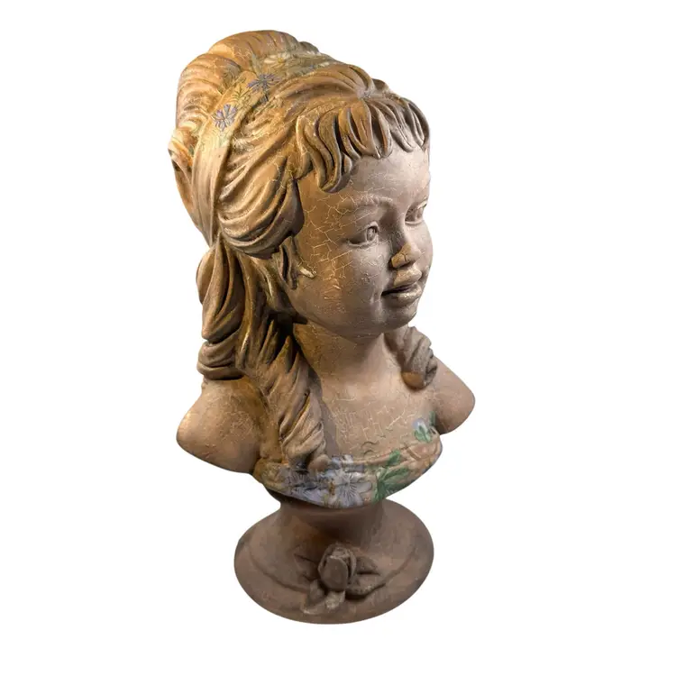 Vintage Universal Statuary Garden Girl Bust Reimagined 10” Pink Girly Core