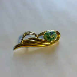 Gold Tone Enamel Flower Rhinestone Brooch C Clasp 2 3/4”