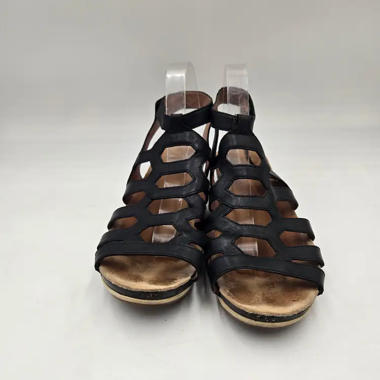 Dansko Valentina Women’s Sz 11 EU 42 Gladiator Sandals Wedge Black Leather Caged