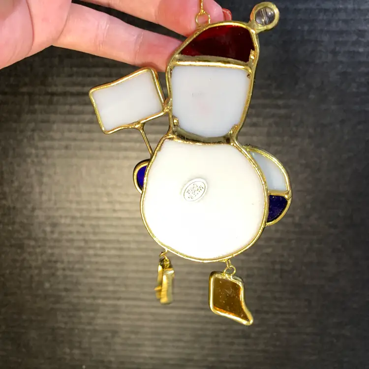 Glass Snowman w/Red Hat Ornament