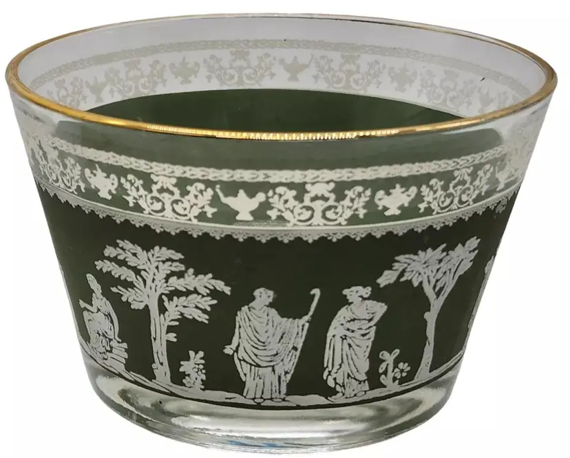 Vintage Jeannette Glass Hellenic Green Sorbet Cup Bowl Greek Roman Dessert Fruit