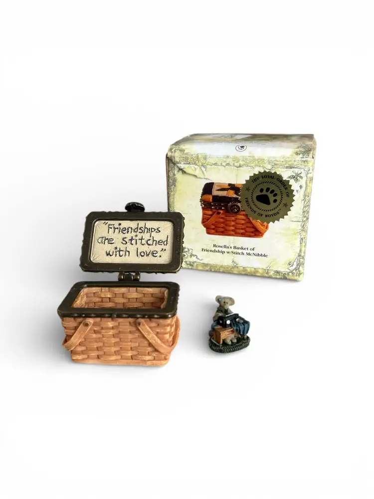 Boyds Treasure Box Rosella's Basket of Friendship w Stitch McNibble